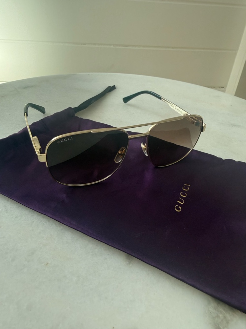 Gucci Men’s Gold Frame Sunglasses with Gradient Brown Lenses